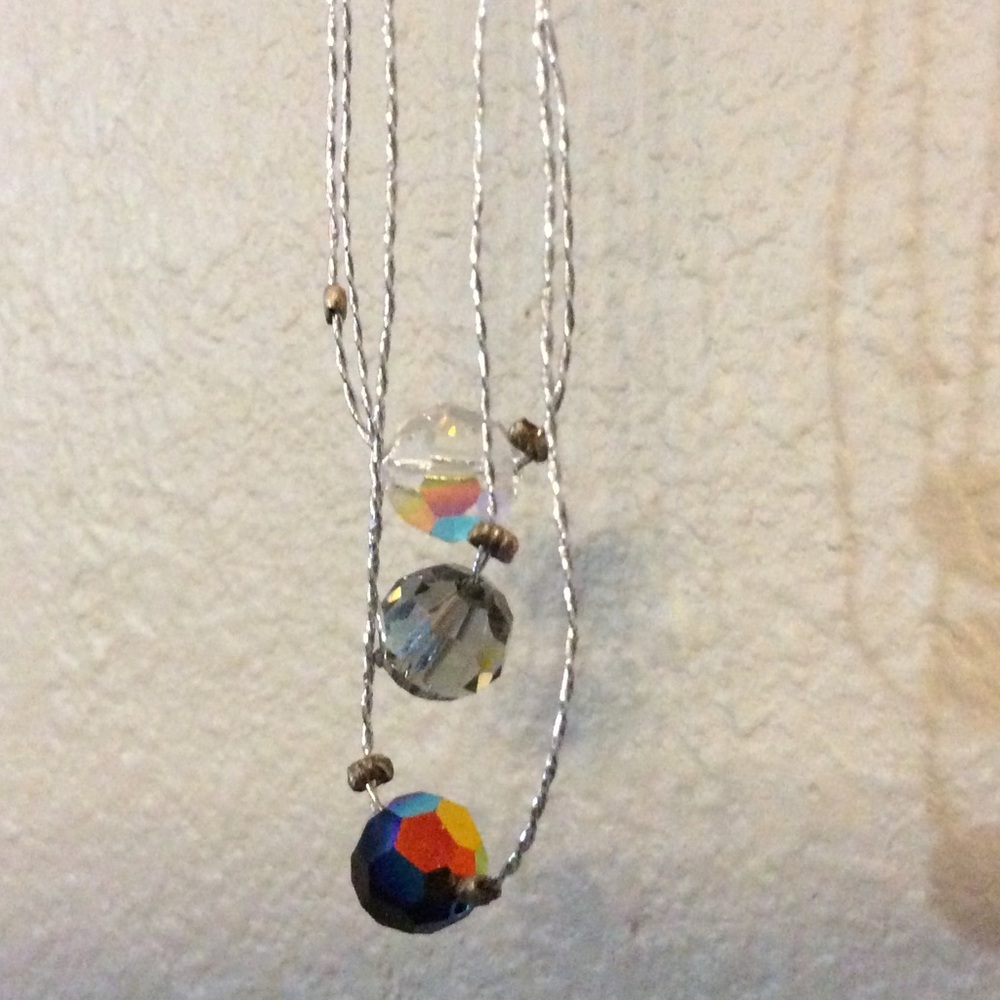 SALE 925 Silver Iridescent Bead Necklace